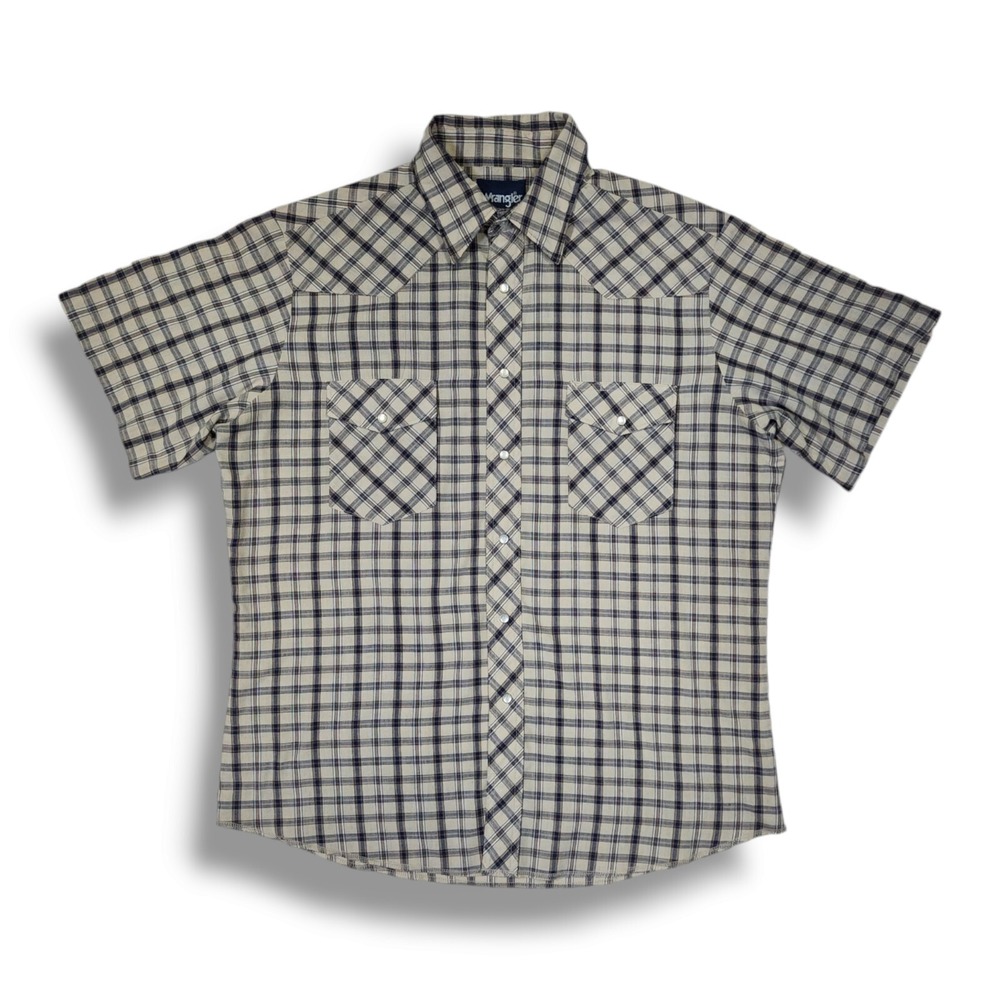 Wrangler‎ Western Brown Plaid Pearl Snap Short Sleeve Shirt Men's Size L
